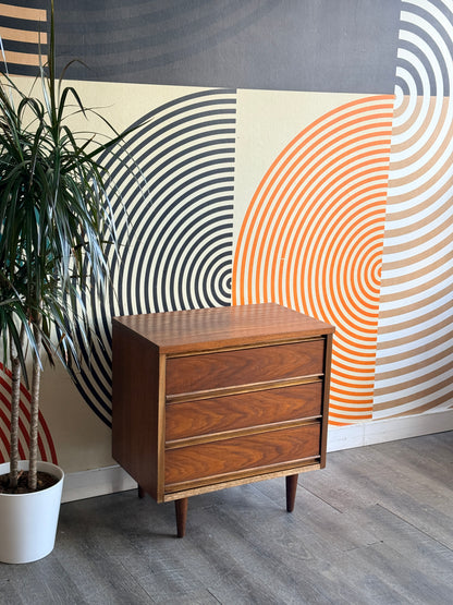 Vintage Three Drawer Walnut Nightstand