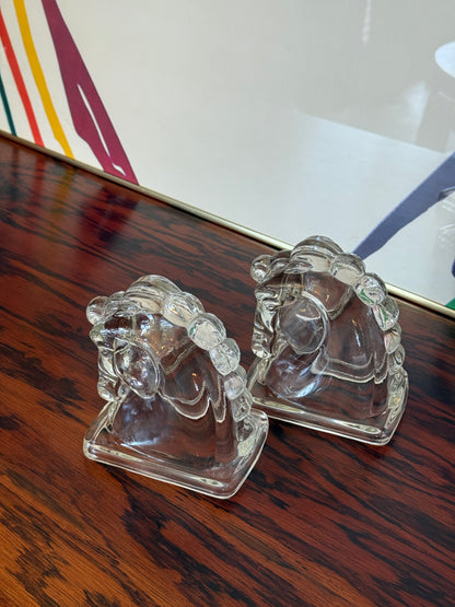 Vintage Glass Horse Bookends
