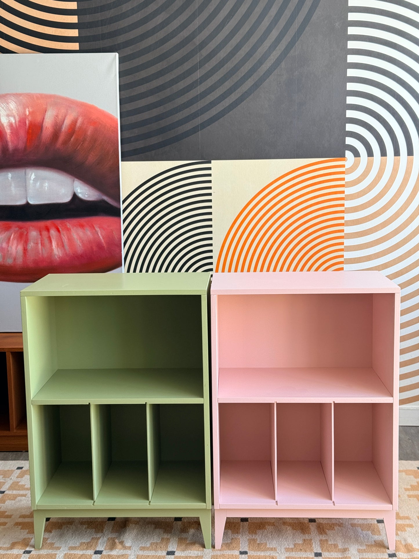 Custom Pink and Green Record Cabinet