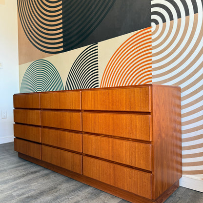 Danish Teak 12 Drawer Dresser by Komfort