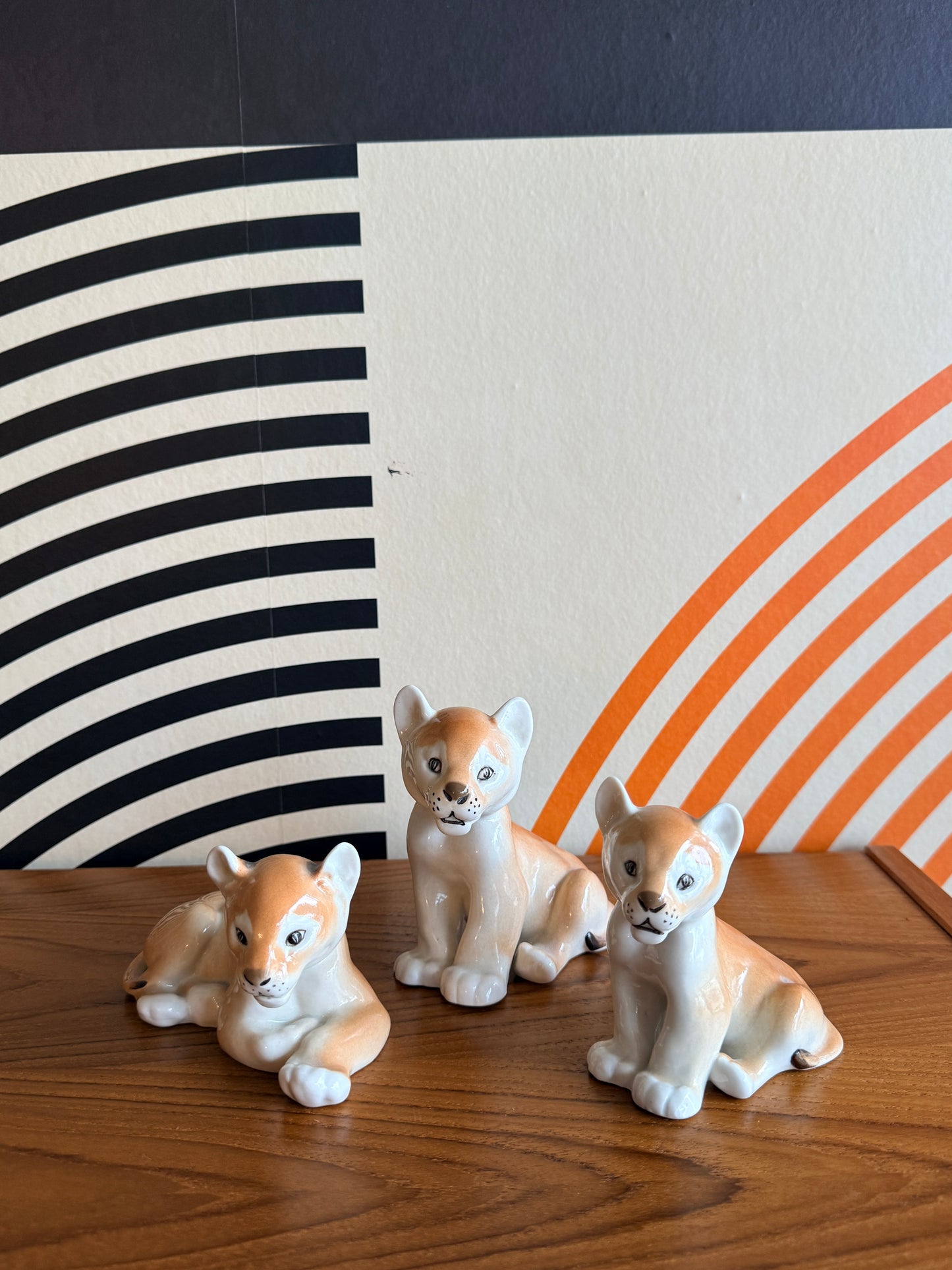 Vintage Lomonosov Porcelain Lion Cubs, Made in USSR