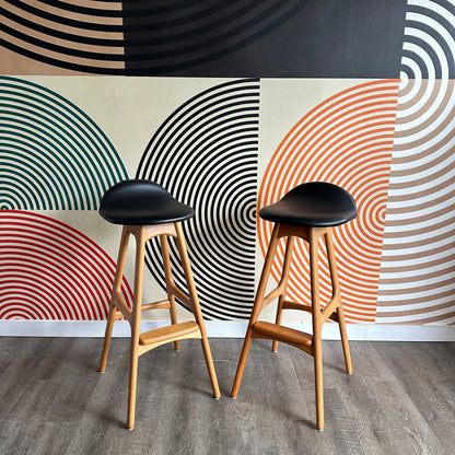 Pair of Vintage Danish Teak Swivel Bar Stools by Eric Buch