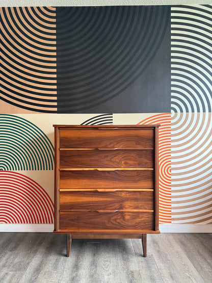 Vintage Walnut 5 Drawer Dresser by Princeville