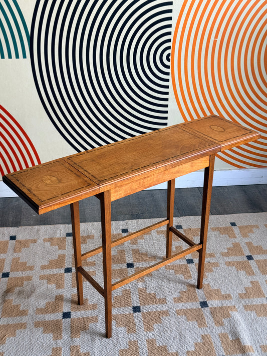 Vintage Folding Side Table with Wooden Inlay