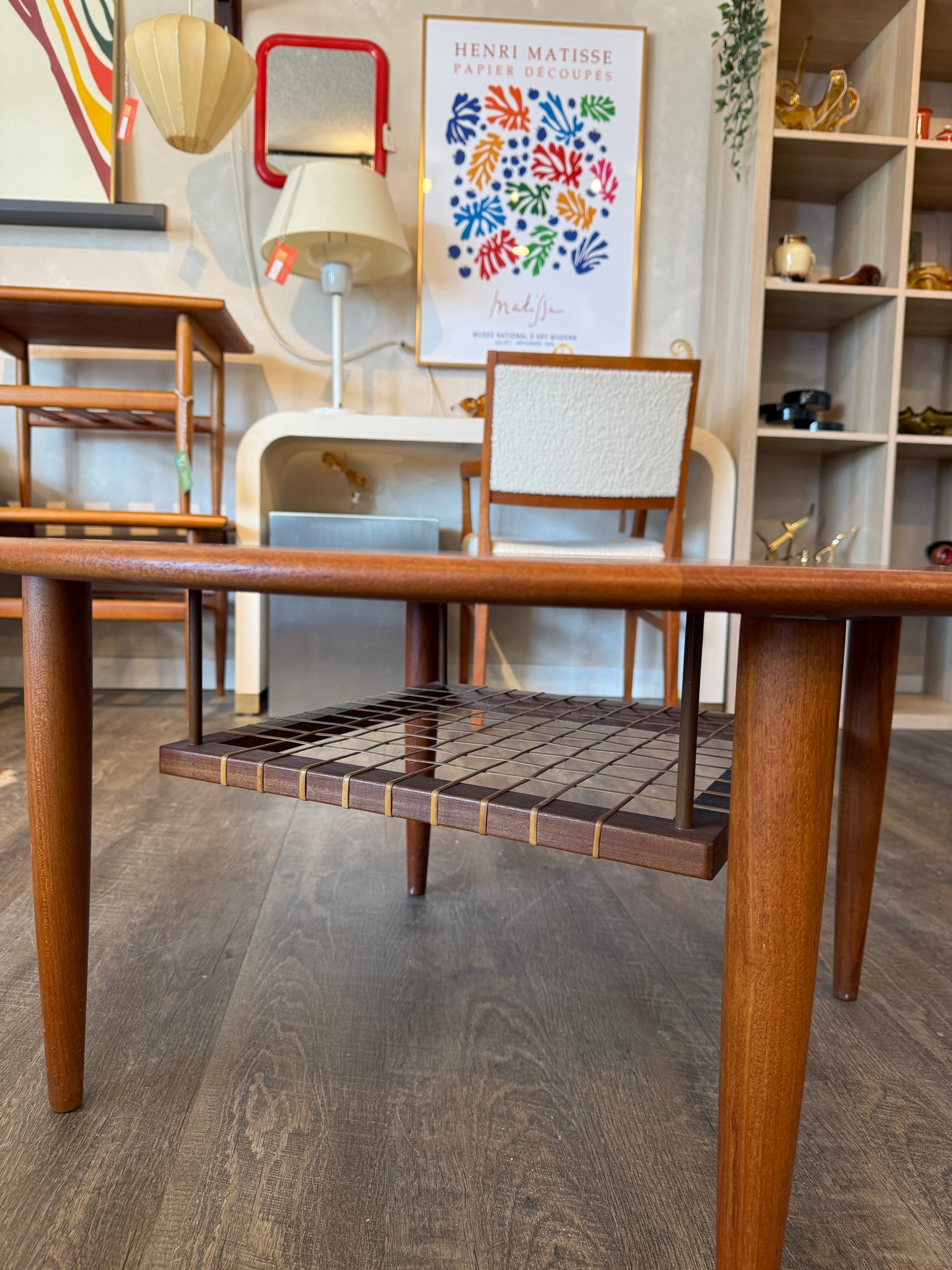 Vintage Round Teak and Rattan Coffee Table