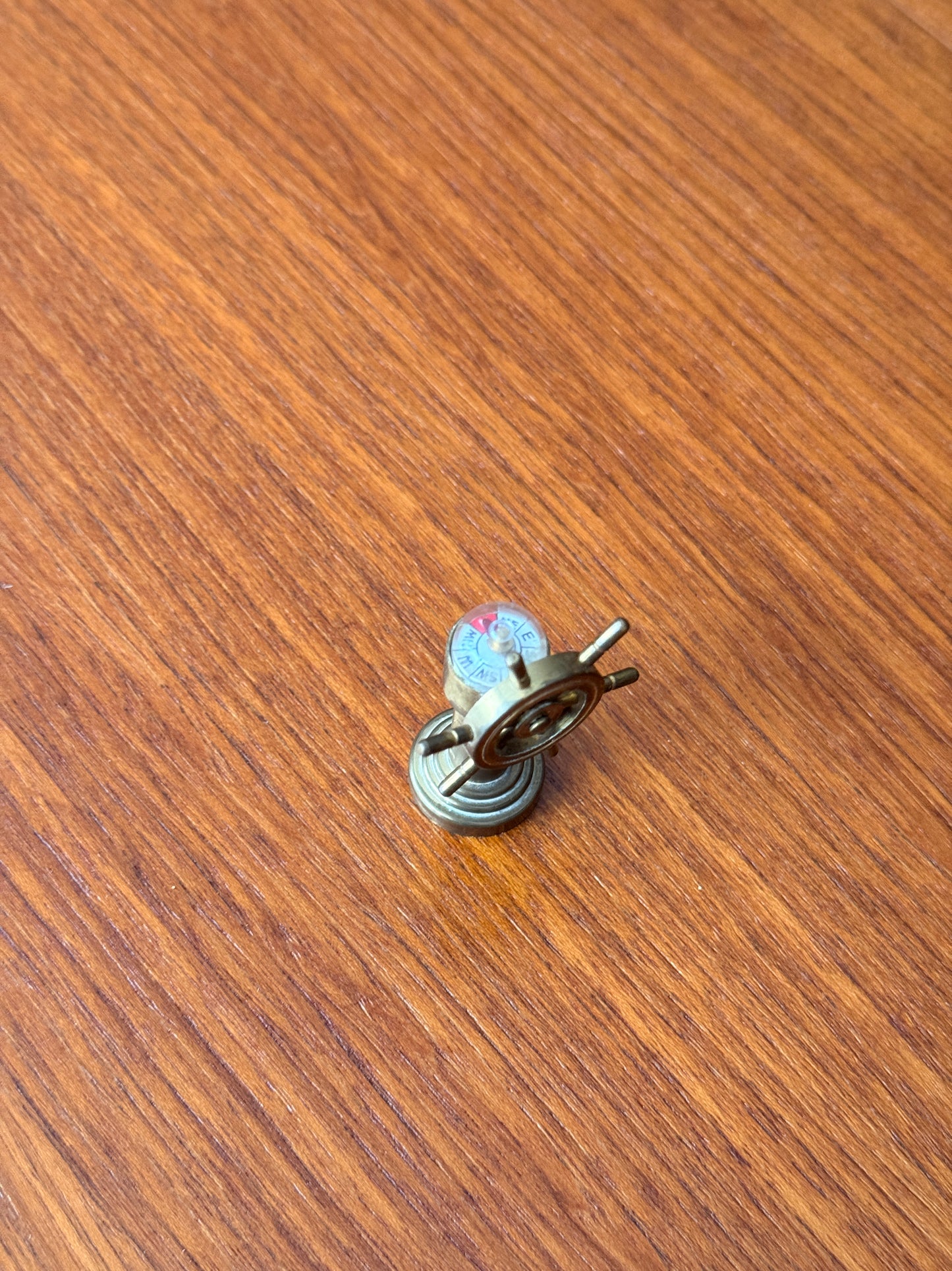Vintage Miniature Brass Nautical Ship Wheel with Compass
