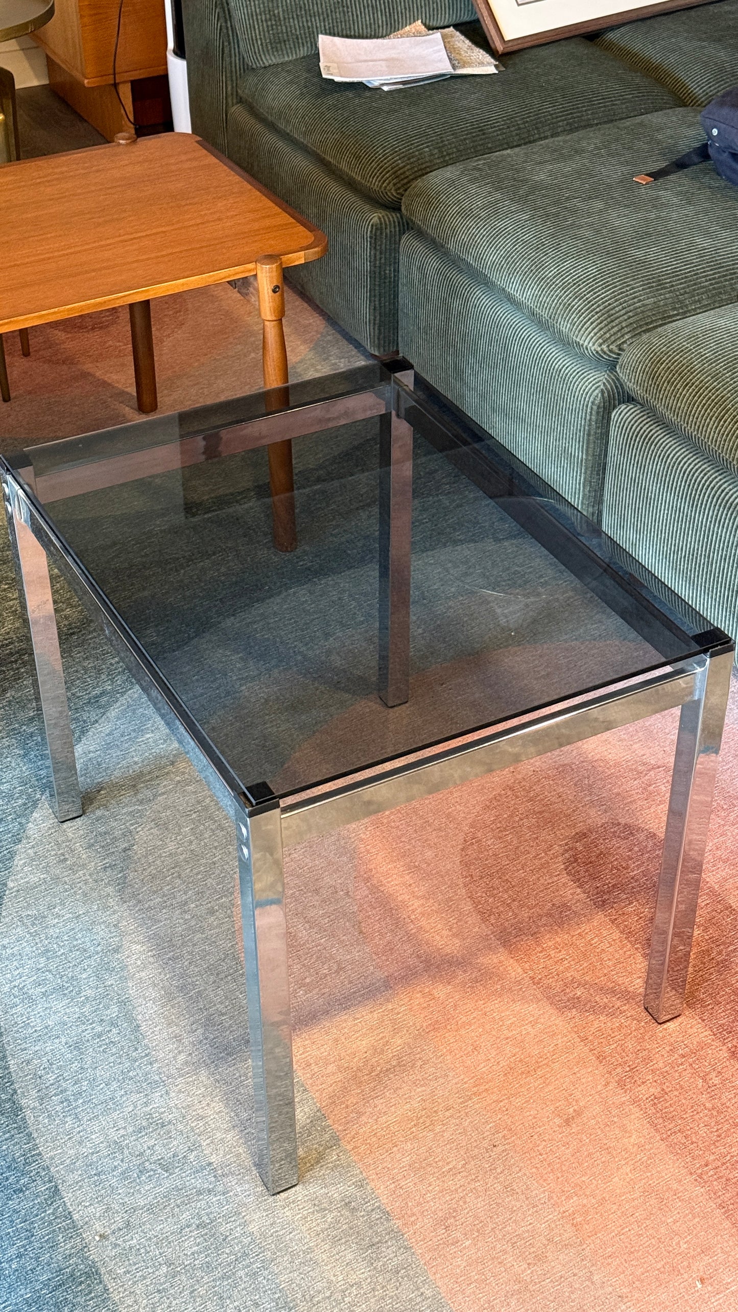 Vintage Chrome & Smoked Glass Side Table