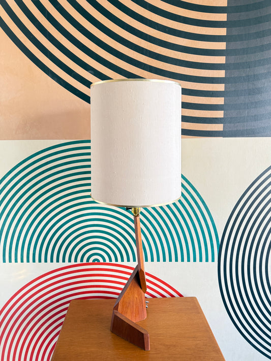 Vintage Teak Zig Zag Lamp with White Drum Shade