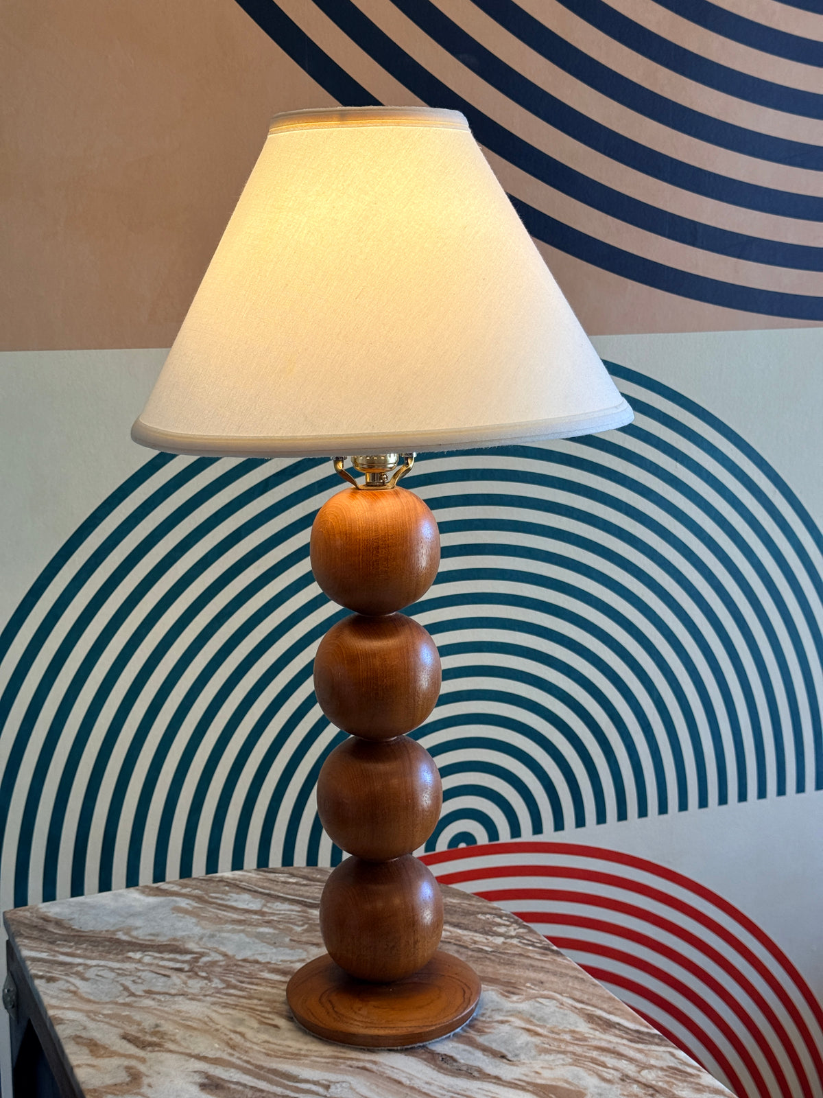 Vintage Teak Stacked Ball Table Lamp