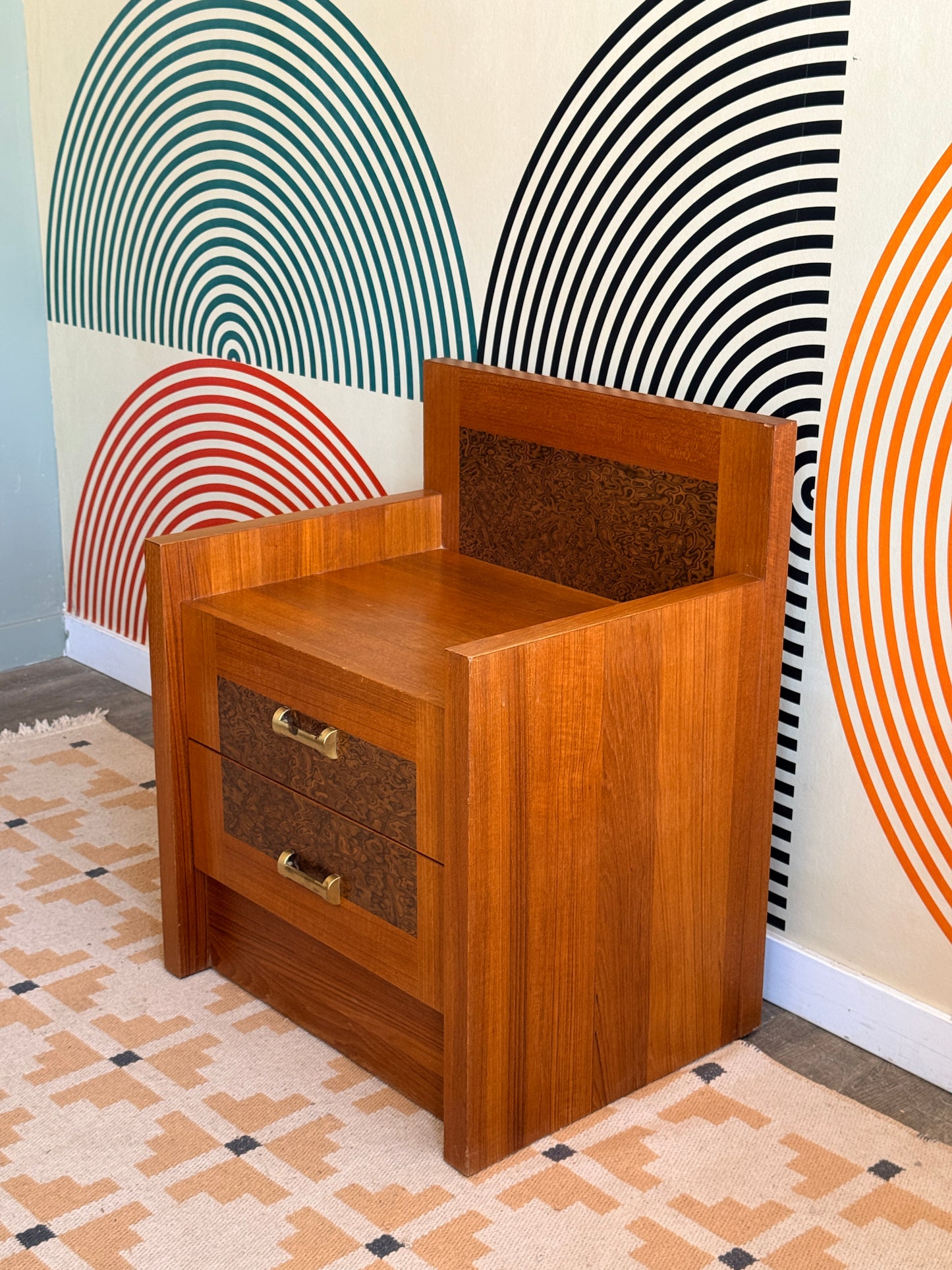 Vintage RS Associates Teak and Burlwood Bench/ Side Cabinet with Drawers