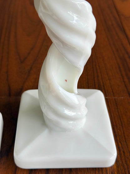 Vintage 1960's Westmoreland Milk Glass Spiral Candle Holders