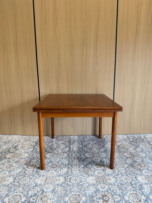 Refinished Teak Square Expanding Dining Table