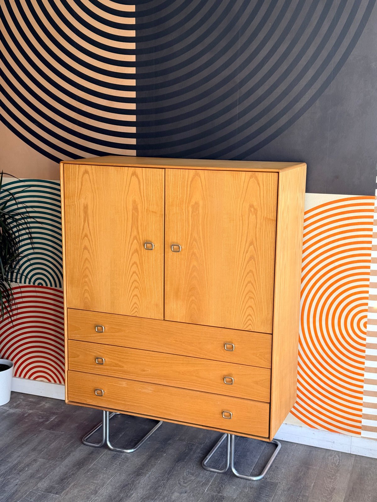Vintage Oak Wardrobe on Metal Legs