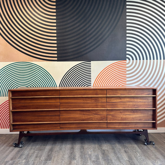 Vintage Walnut Curved Front 9 Drawer Dresser