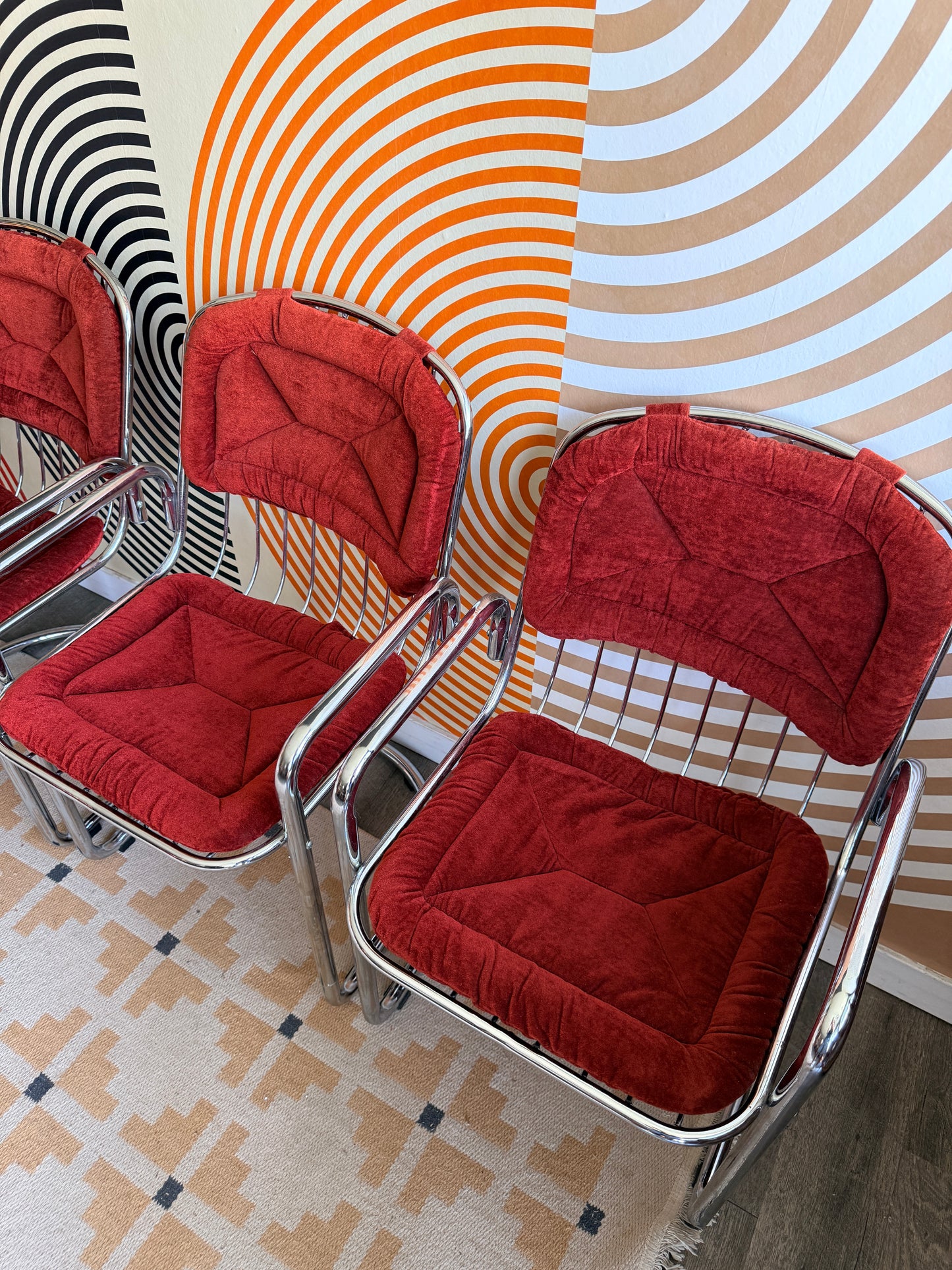 Set of 4 Cantilever Chrome Chairs