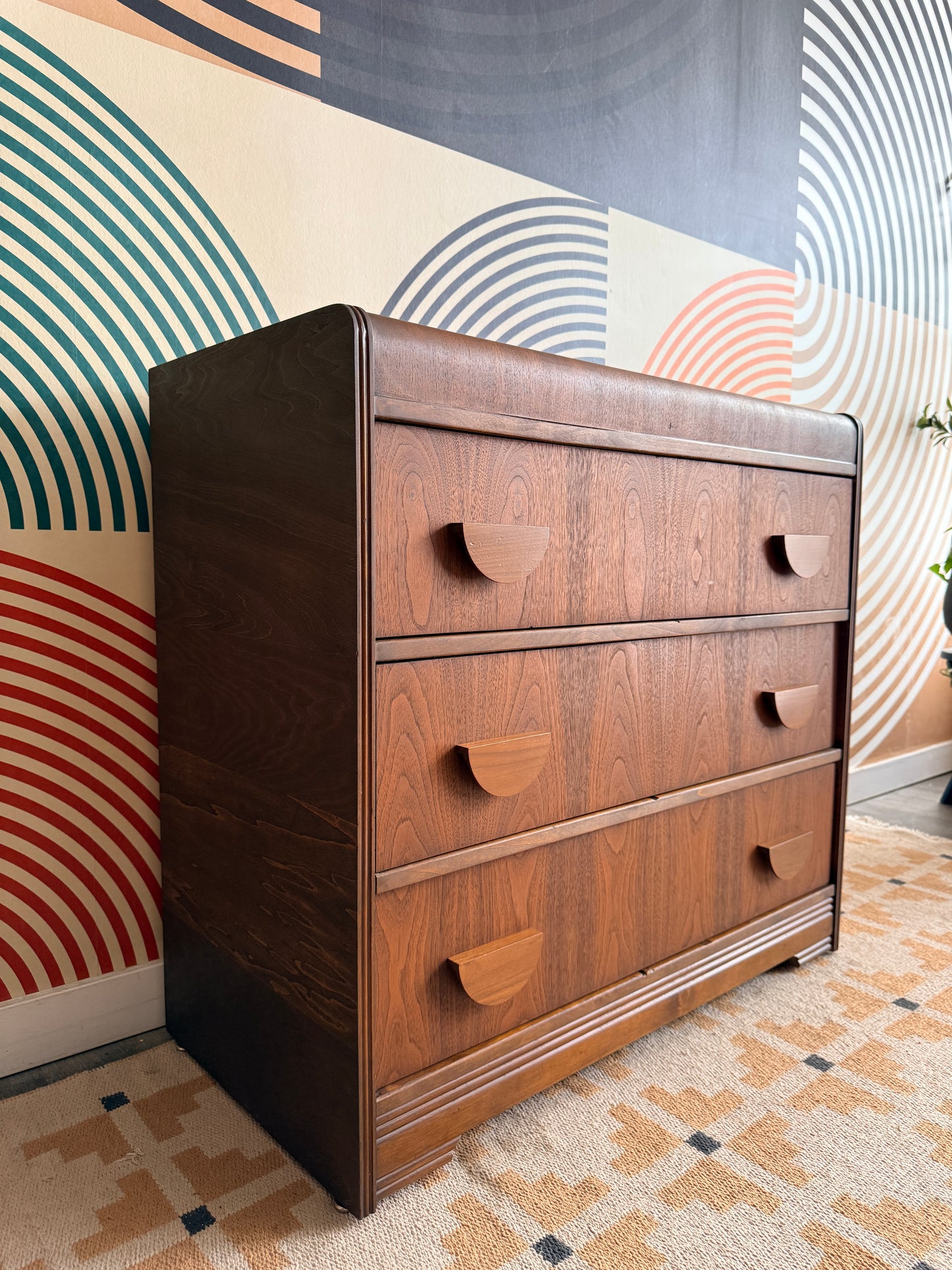 Art Deco Waterfall Walnut 3-Drawer Dresser