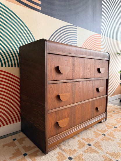 Art Deco Waterfall Walnut 3-Drawer Dresser
