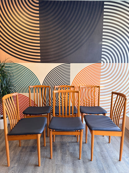 Set of 6 Teak Dining Chairs with Newly Upholstered Seats