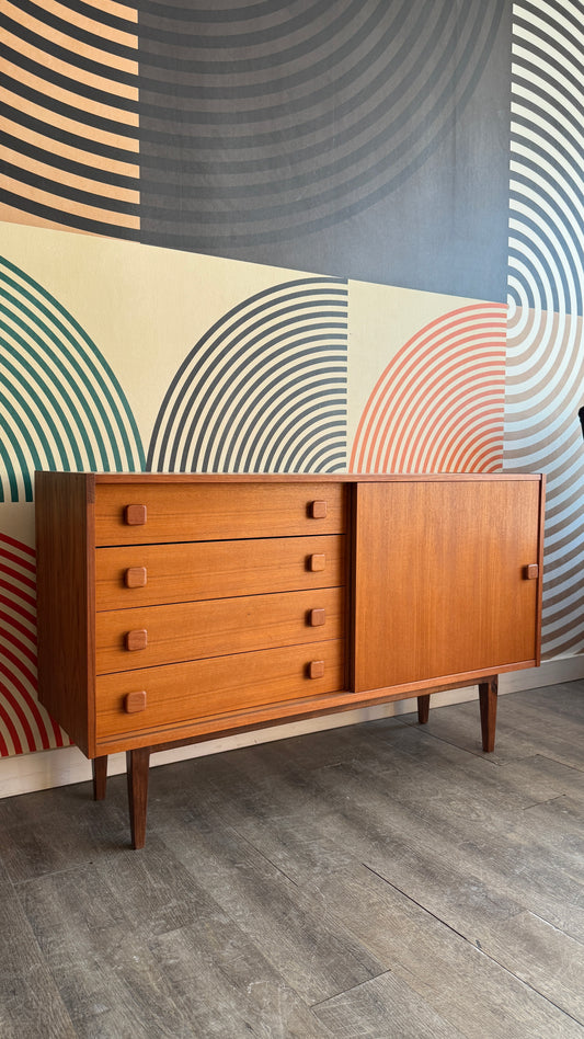 Petite Vintage Teak Sideboard on Custom Base