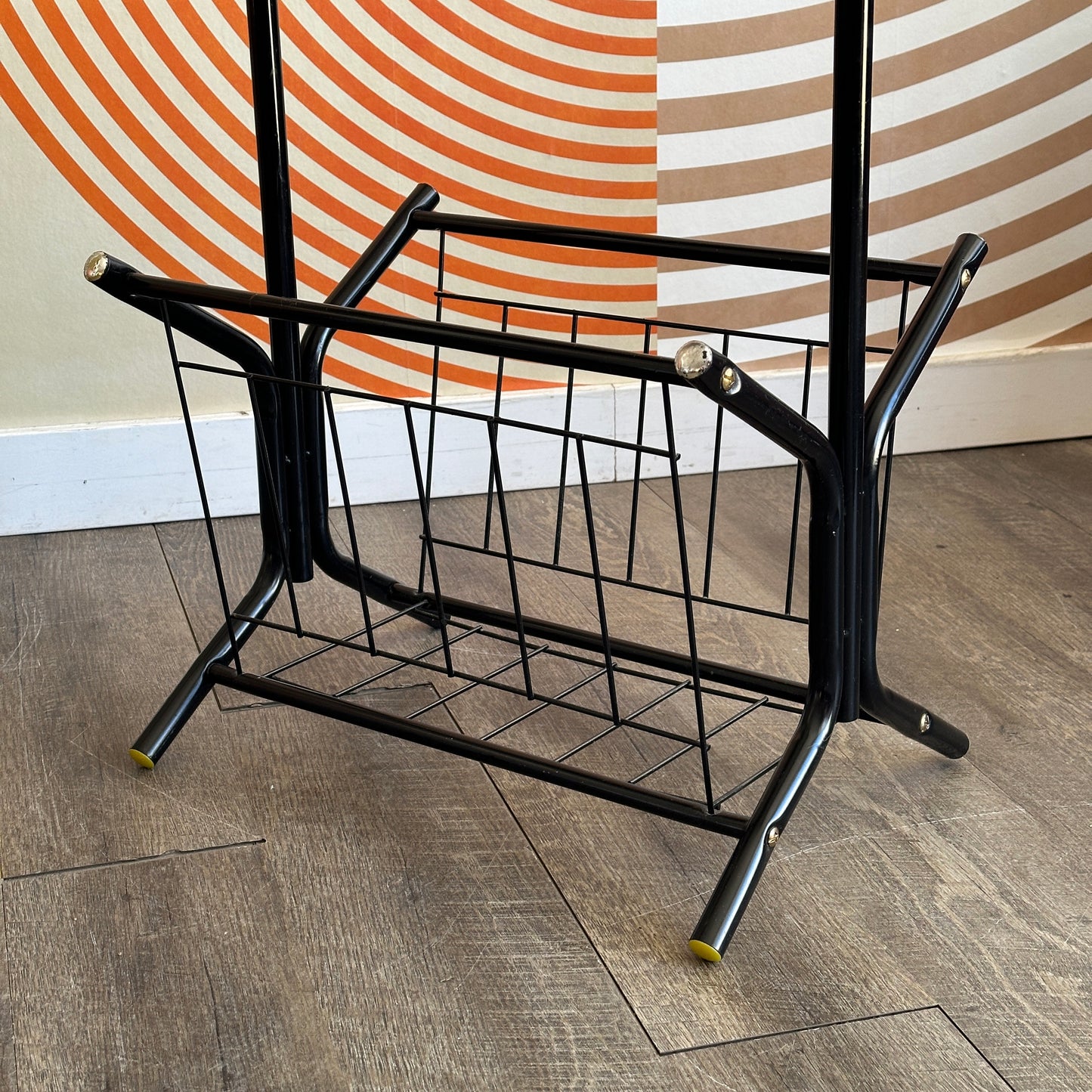 Vintage Metal Magazine Rack with a Glass Top