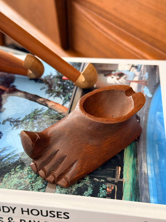 Vintage Hand-carved Wooden Foot Ashtray
