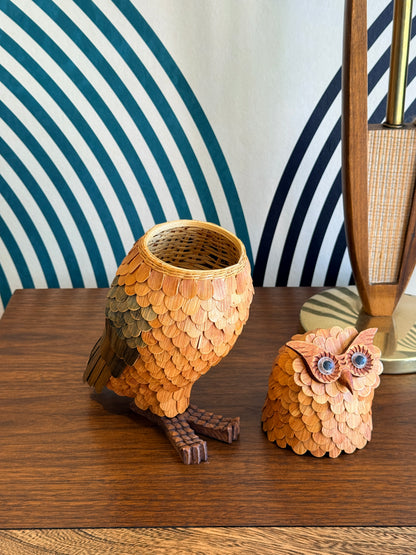 Vintage Shanghai Wicker Owl Basket