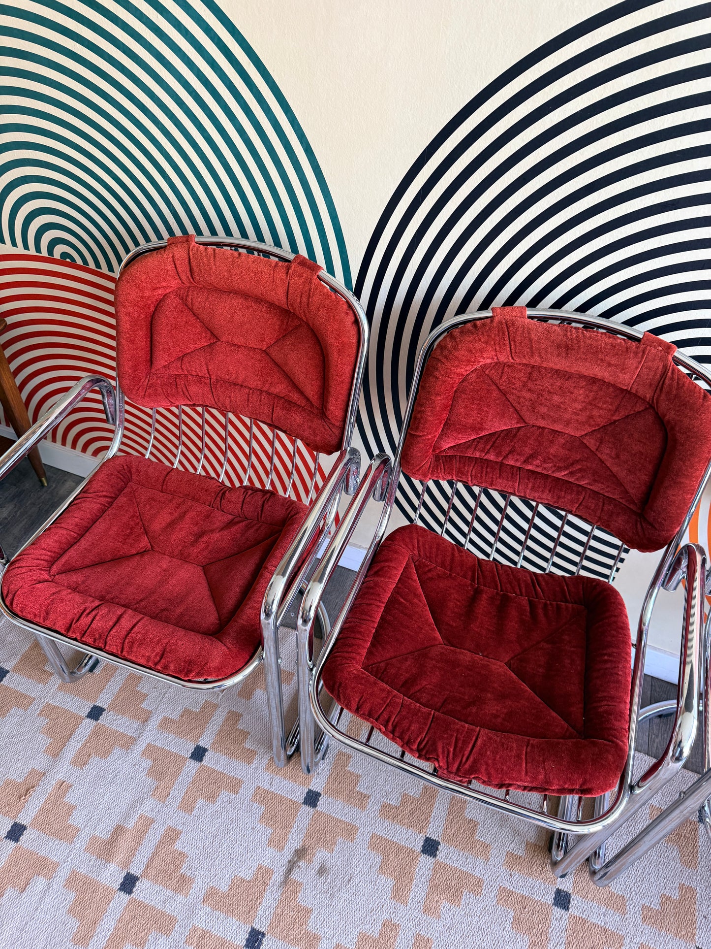 Set of 4 Cantilever Chrome Chairs