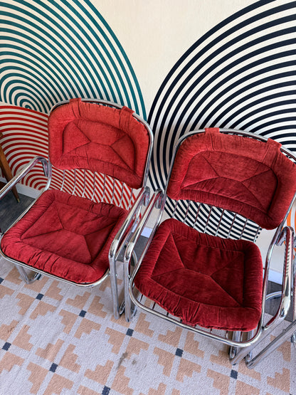 Set of 4 Cantilever Chrome Chairs
