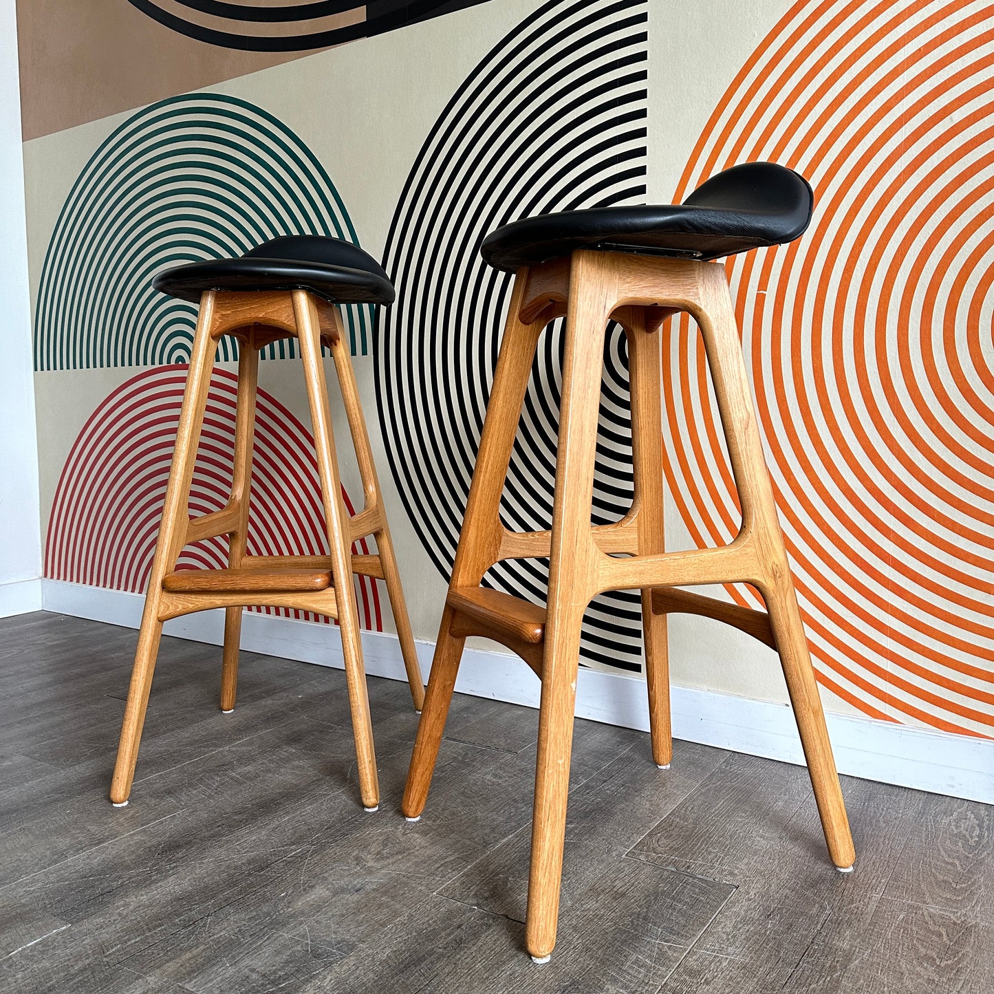 Pair of Vintage Danish Teak Swivel Bar Stools by Eric Buch