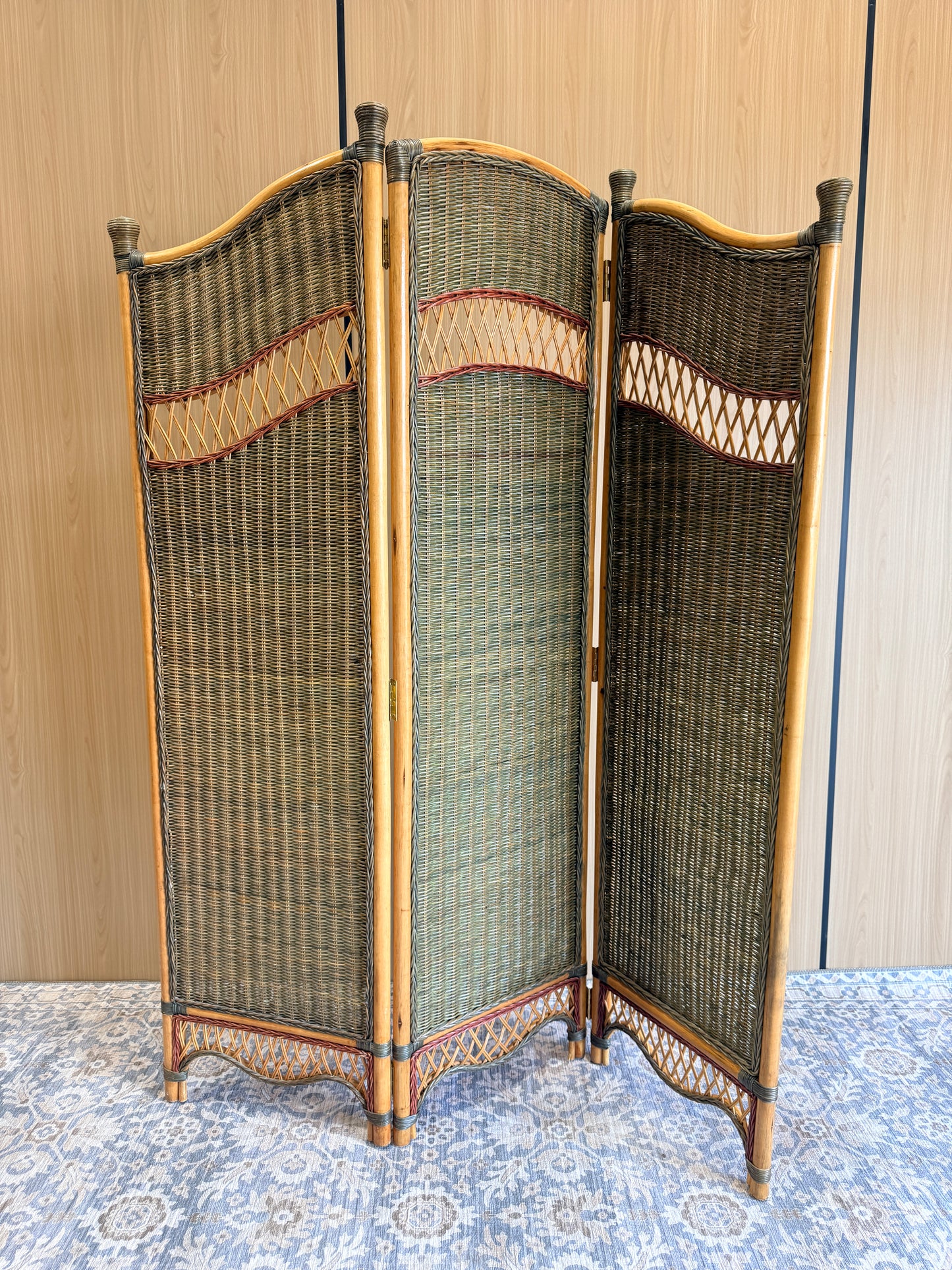 Rattan Room Divider with Wicker Panels, 1970s