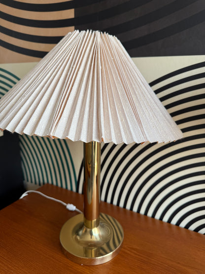 Pair of Vintage Brass Table Lamps with Pleated Shades