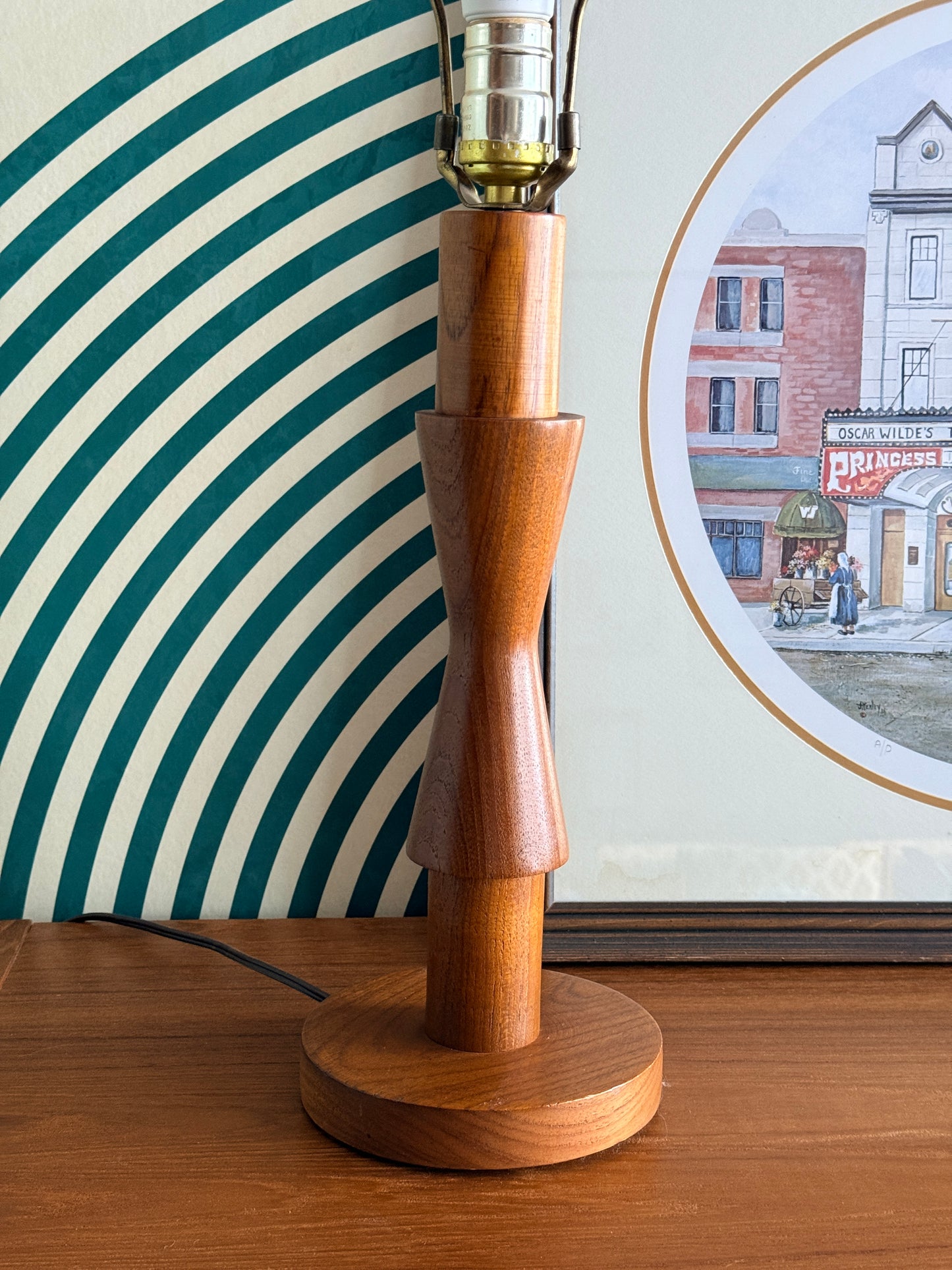 Vintage Sculptural Solid Teak Table Lamp
