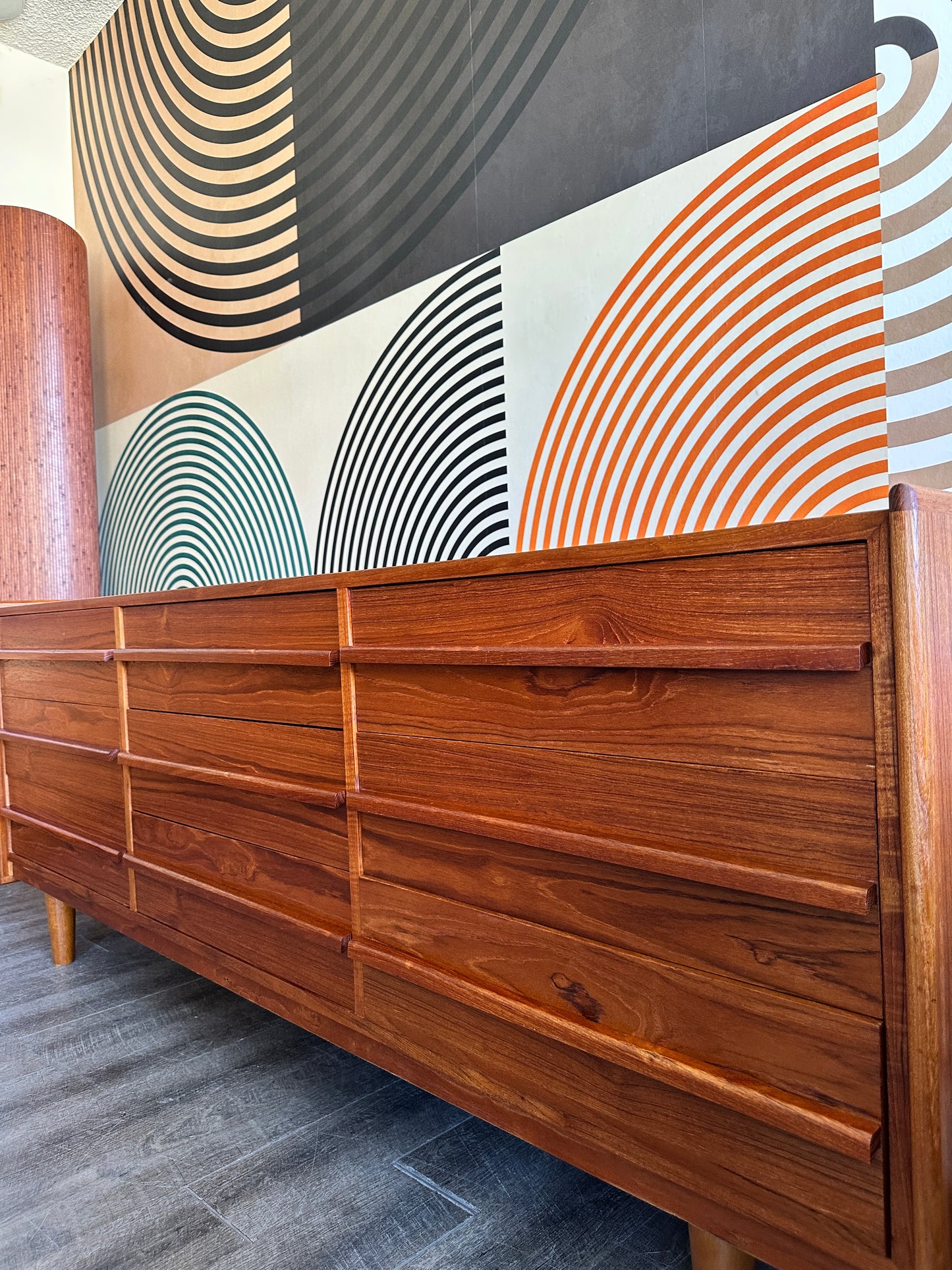 Vintage Teak 9 Drawer Dresser