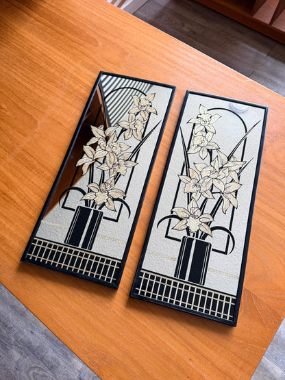 Vintage 80s Graphic Flower Vase Rectangular Hanging Mirrors