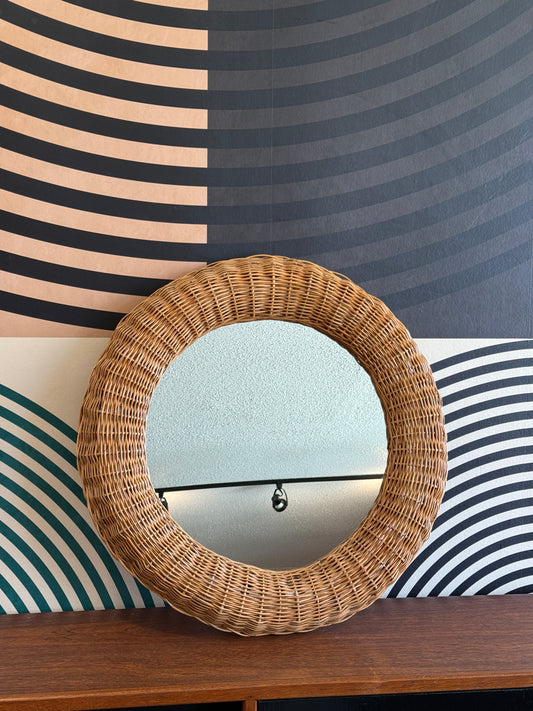 Vintage Round Wicker Mirror
