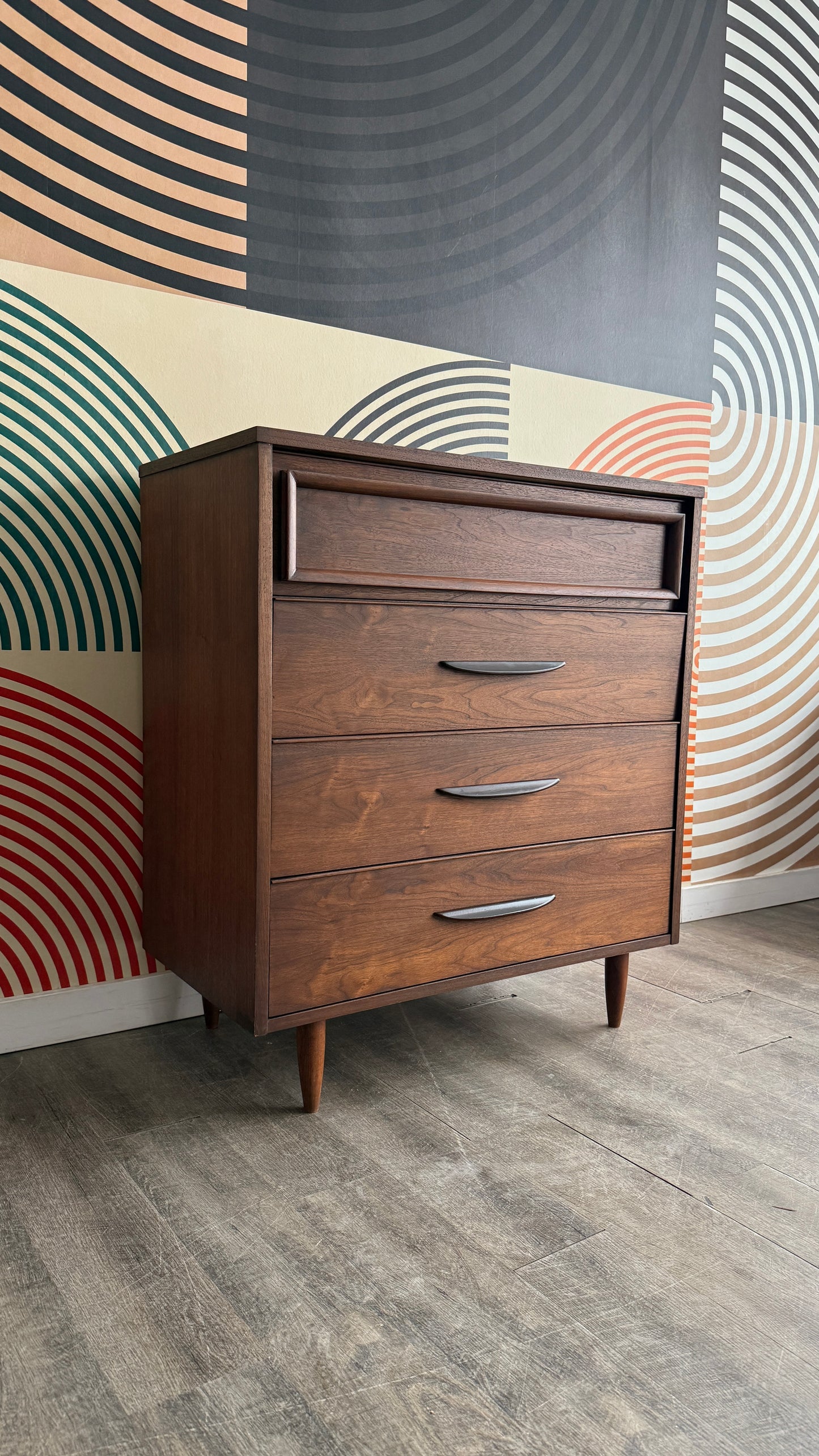 Vintage Walnut 4 Drawer Tallboy Dresser