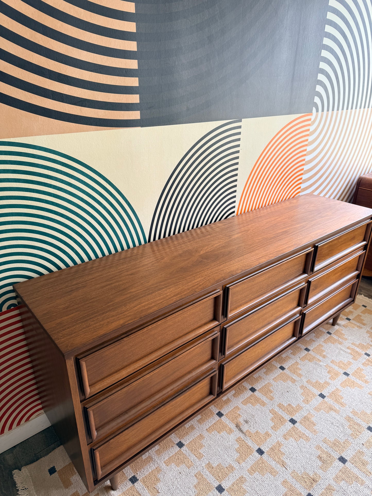 Vintage 9 Drawer Walnut Dresser