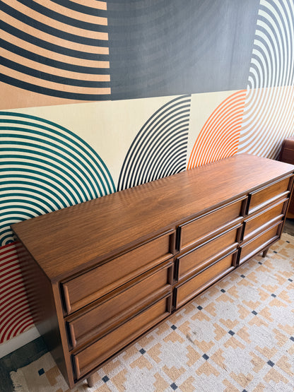 Vintage 9 Drawer Walnut Dresser