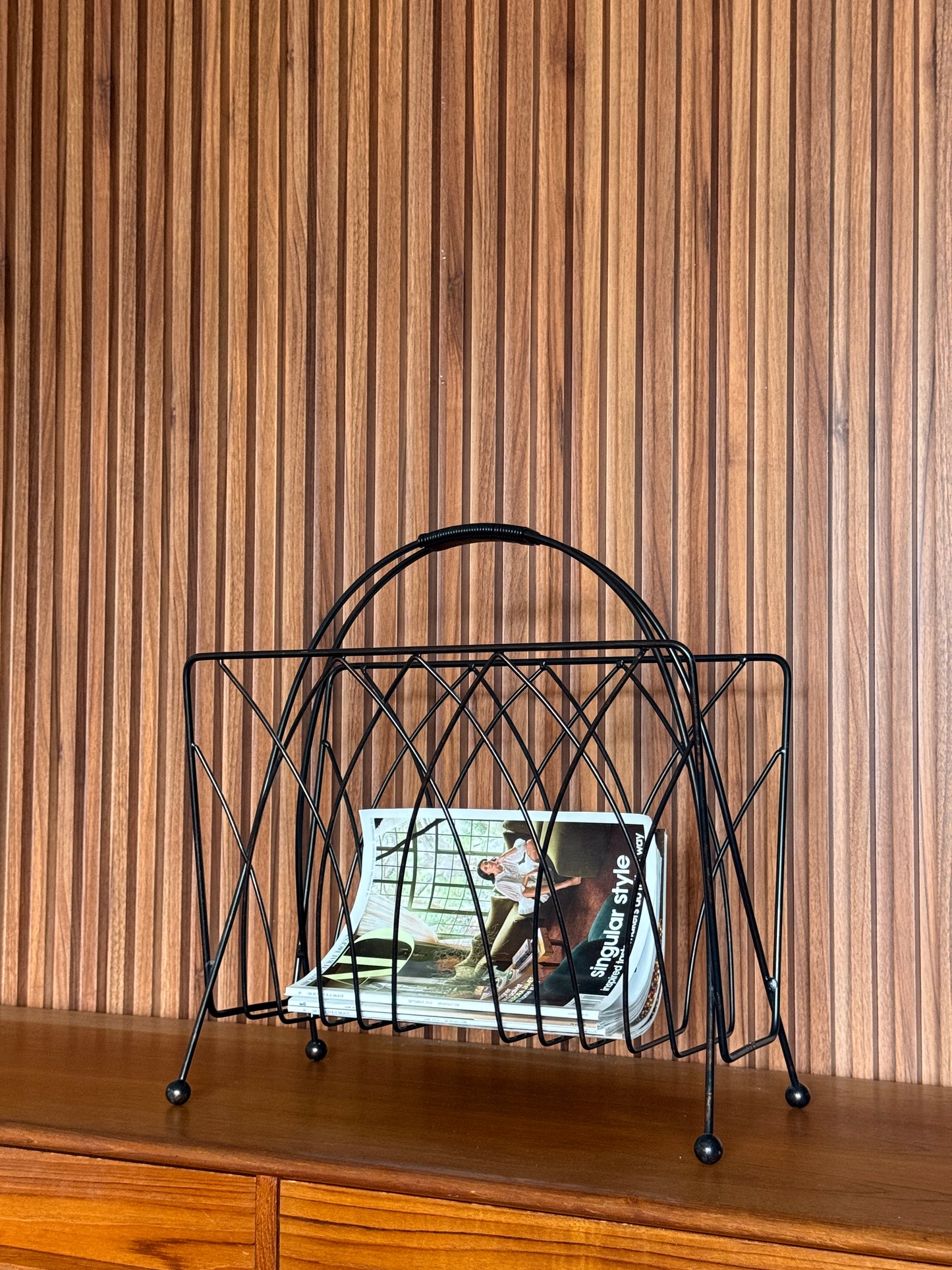 Vintage MCM Metal Magazine Rack