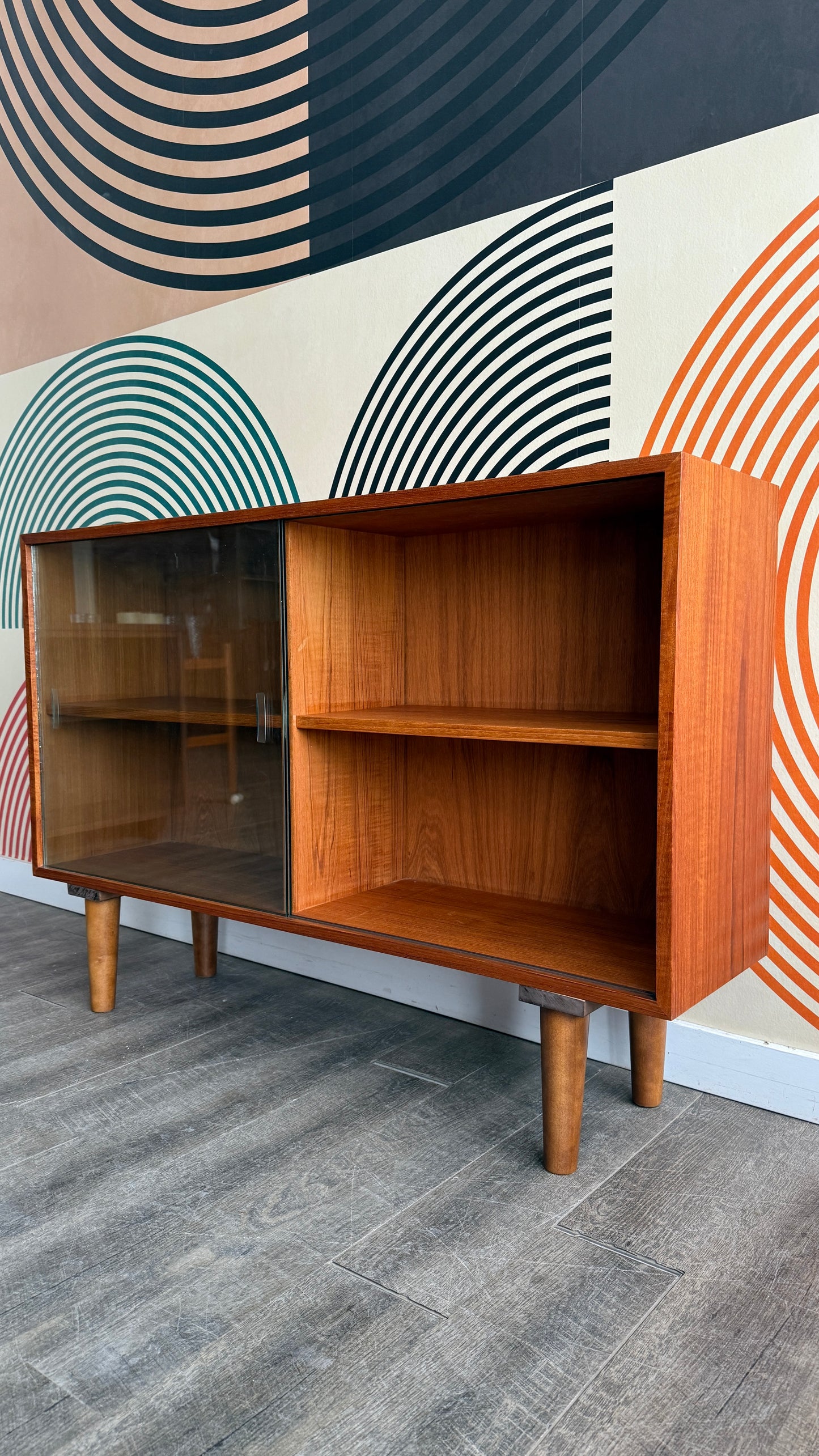 Vintage Teak Cabinet with Sliding Glass Doors