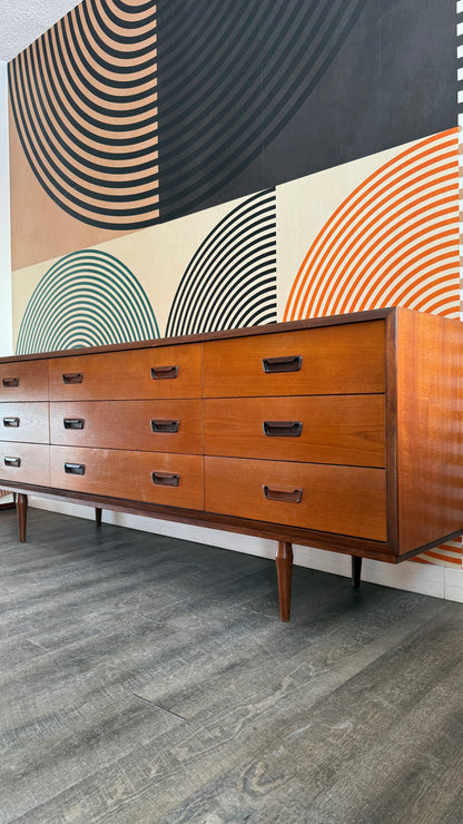 Vintage RS Associates Teak 9 Drawer Dresser