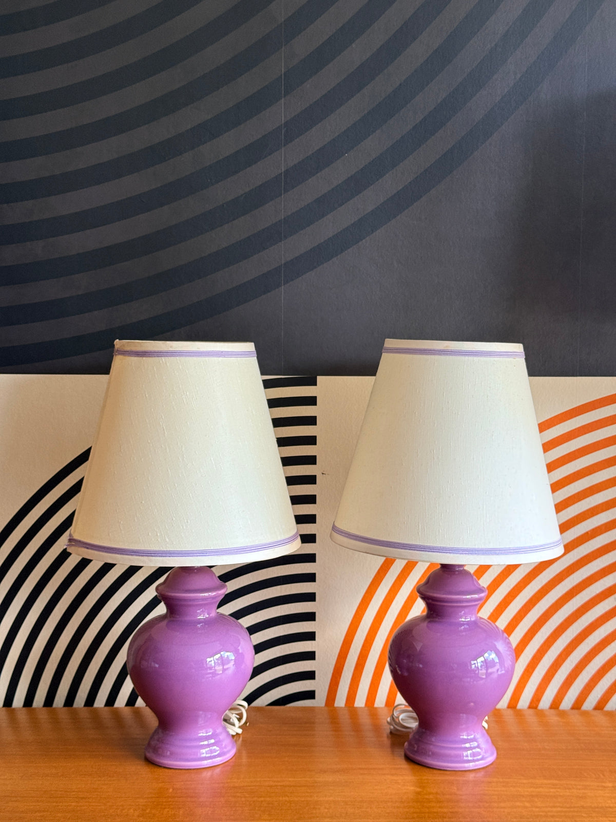 Pair of Vintage 1950s-1960s Lilac Ceramic Table Lamps