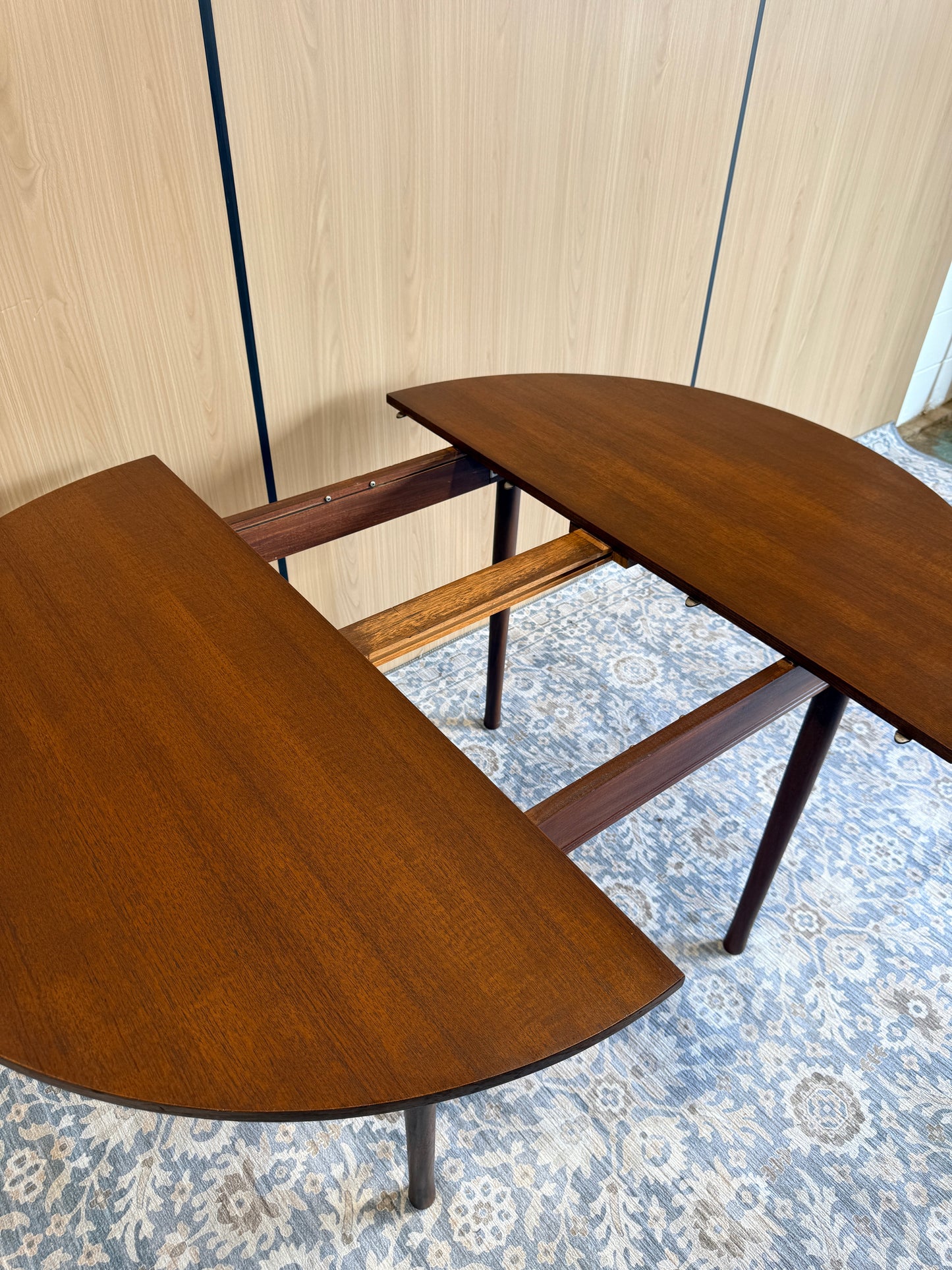 Vintage Round Teak Dining Table with 1 Leaf