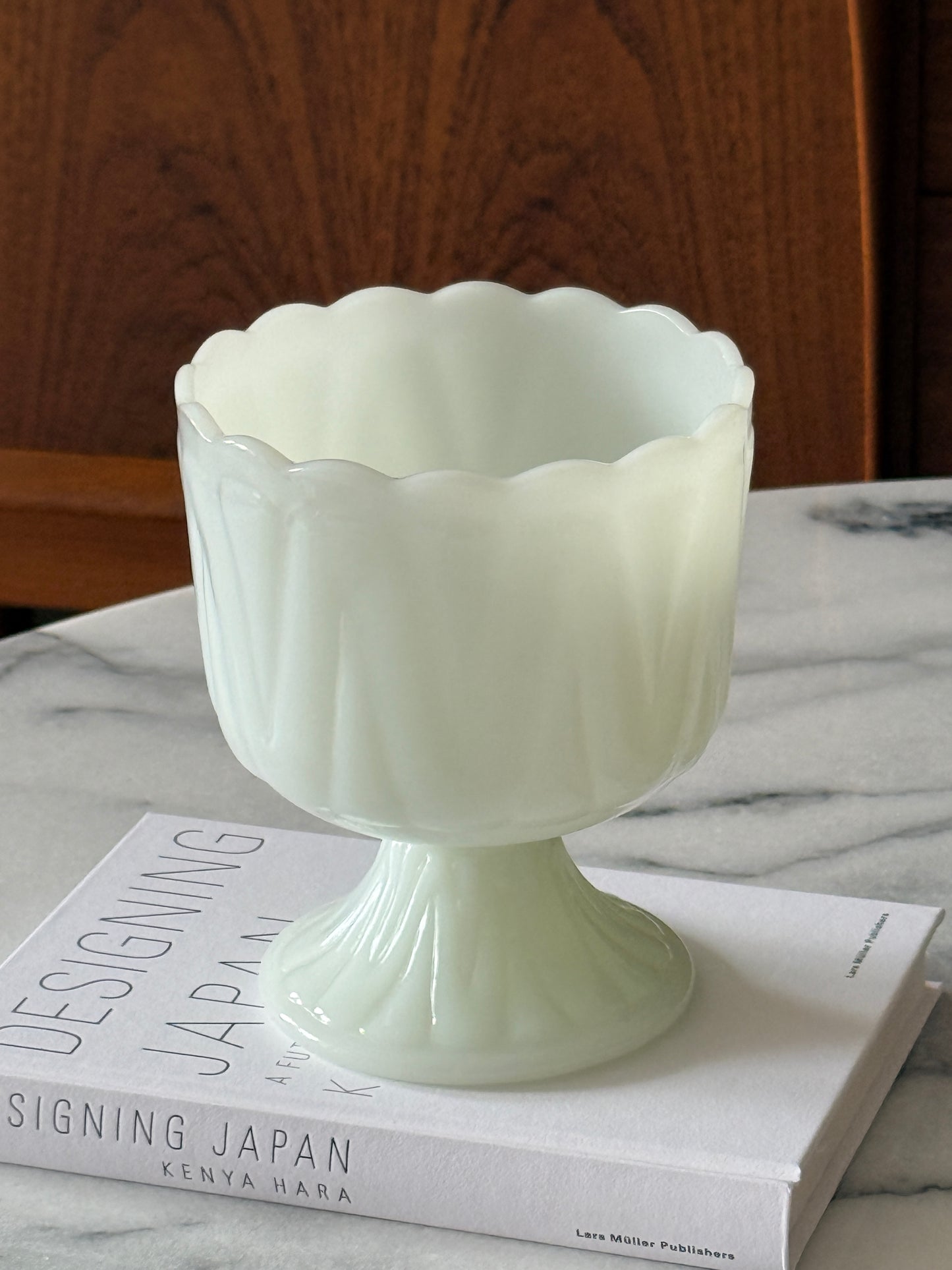 Vintage Compete Scalloped Milk Glass Vase