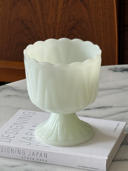 Vintage Compete Scalloped Milk Glass Vase