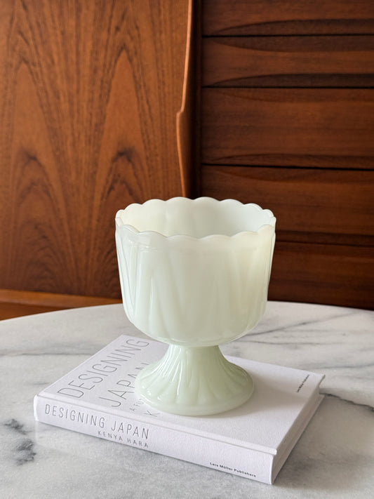 Vintage Compete Scalloped Milk Glass Vase