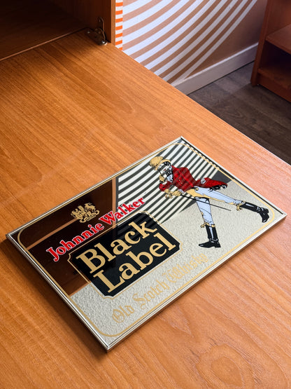 Vintage 1970 Johnny Walker Black Label Scotch Whiskey Promotional Pub Mirror