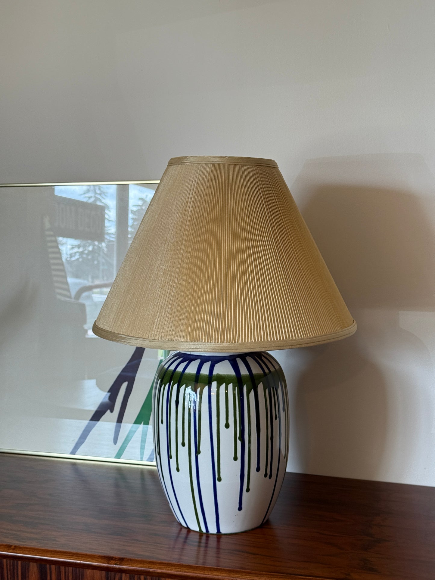 Vintage Blue and Green Drip Glazed Table Lamp