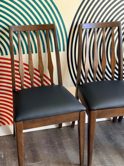 Vintage Walnut Finish Dining Chairs with New Upholstery