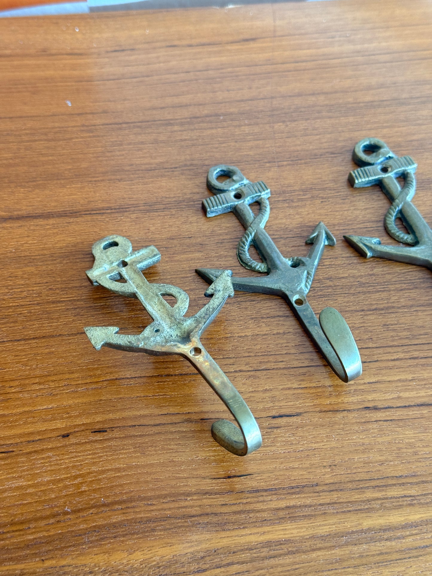 Set of 4 Vintage Brass Nautical Anchor Hooks